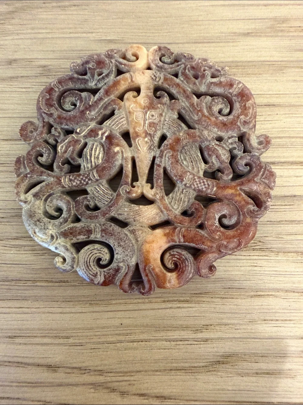 Hand-Carved Stone Thai  Decorative disc in Earthy Brown and Cream